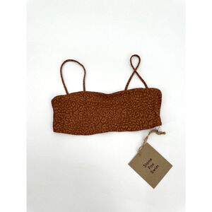 Stone Fox Swim Cheetah Print Bandeau Strap Bikini Top Cheeky High Rise Size XS